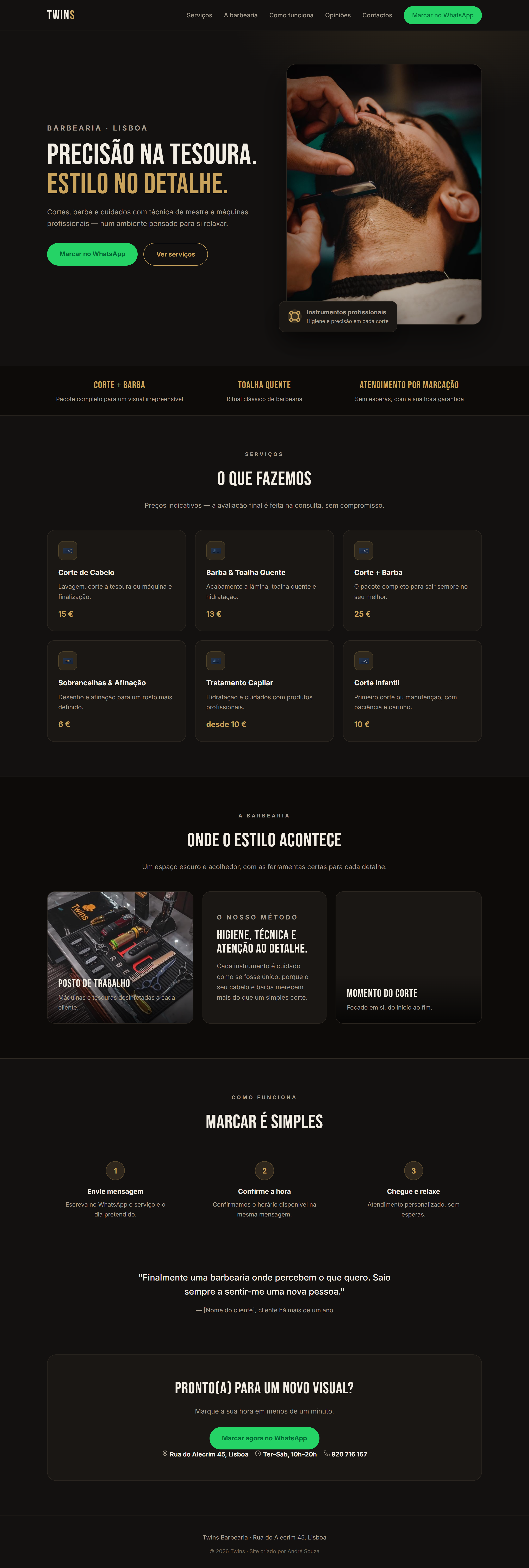 Site da barbearia Twins